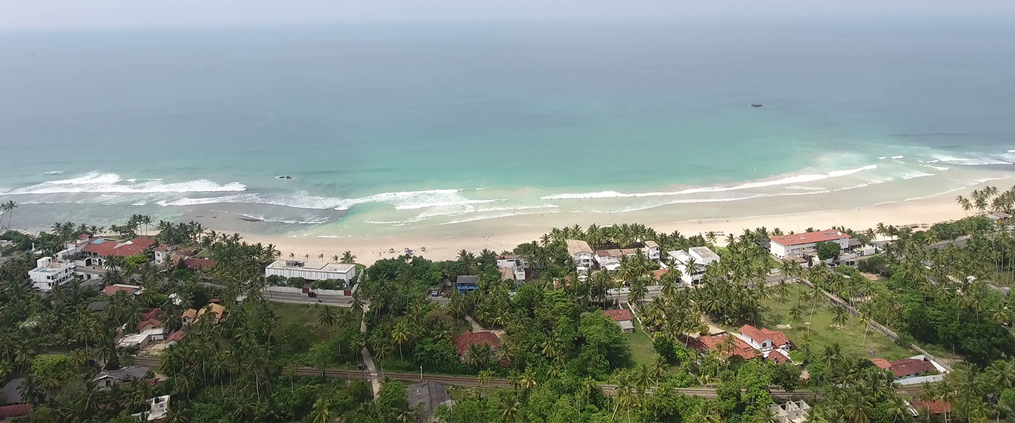 Aerial view of the Ahangama beach in Sri Lanka