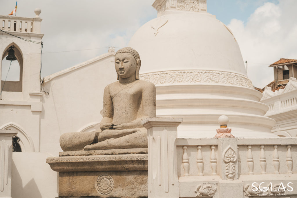 The beautiful white Buddhist Sudharmalaya Temple in Galle Fort, Sri Lanka