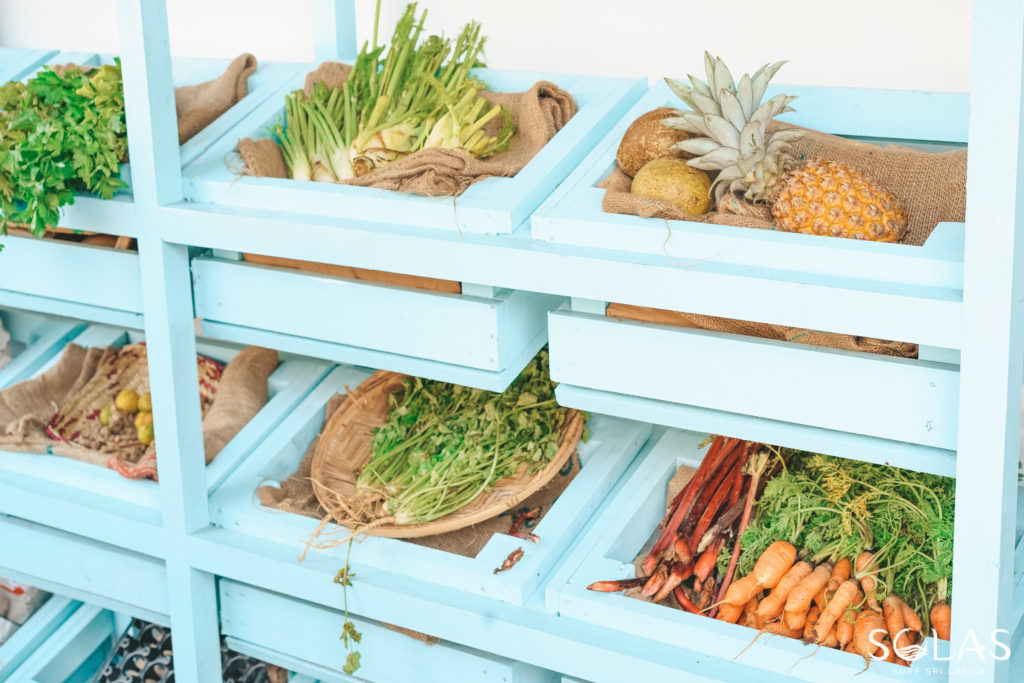 Fresh organic produce being sold outside Poonies Kitchen in Galle Fort, Sri Lanka