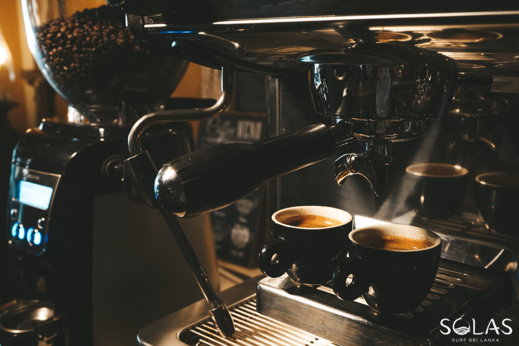 2 cups of coffee being made in the coffee machine in Pedlar's Inn Cafe & Restaurant in Galle Fort, Sri Lanka | Photo Credit: Pedlars Inn Cafe & Restaurant