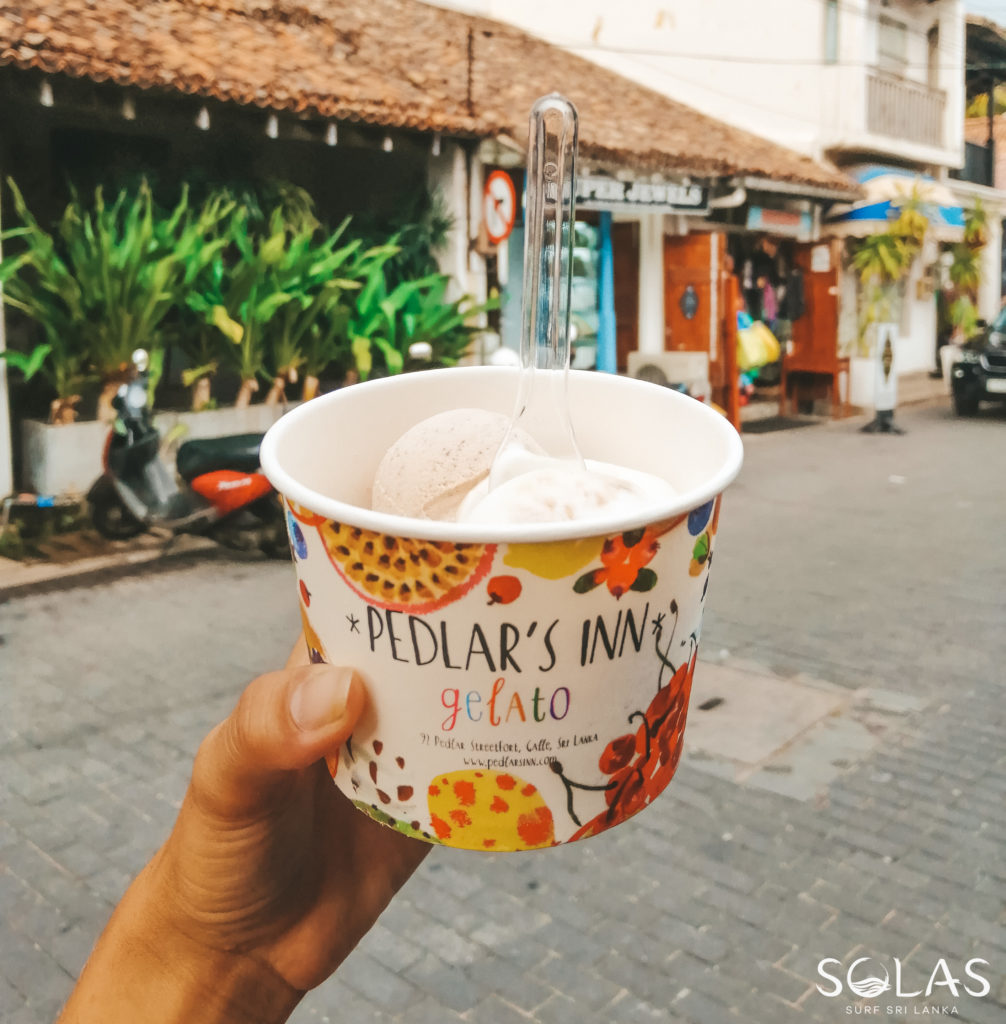 Cup of gelato scoops from Pedlar's Inn Gelataria in Galle Fort, Sri Lanka